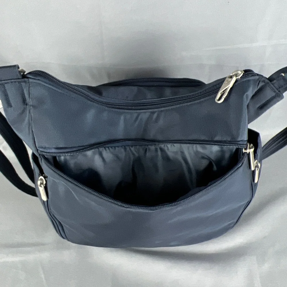 Travelon Anti Theft Classic Crossbody Bucket Bag Womens Blue Adjustable Strap